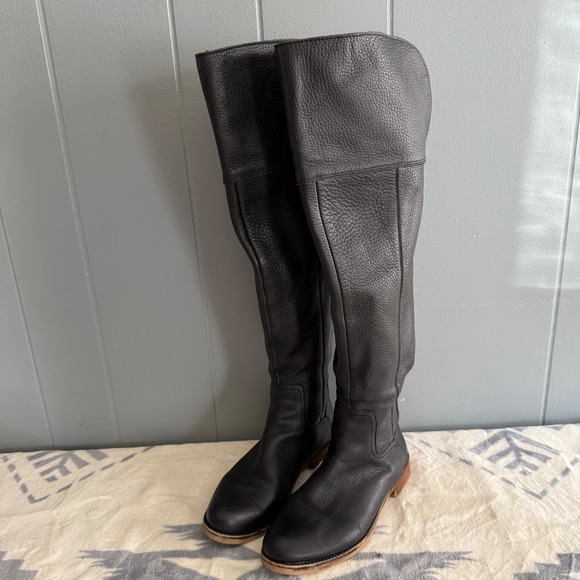 Franco Sarto Over the Knee Black Leather Boots Sz 7M Tall summer Riding‎ Style - Picture 1 of 12